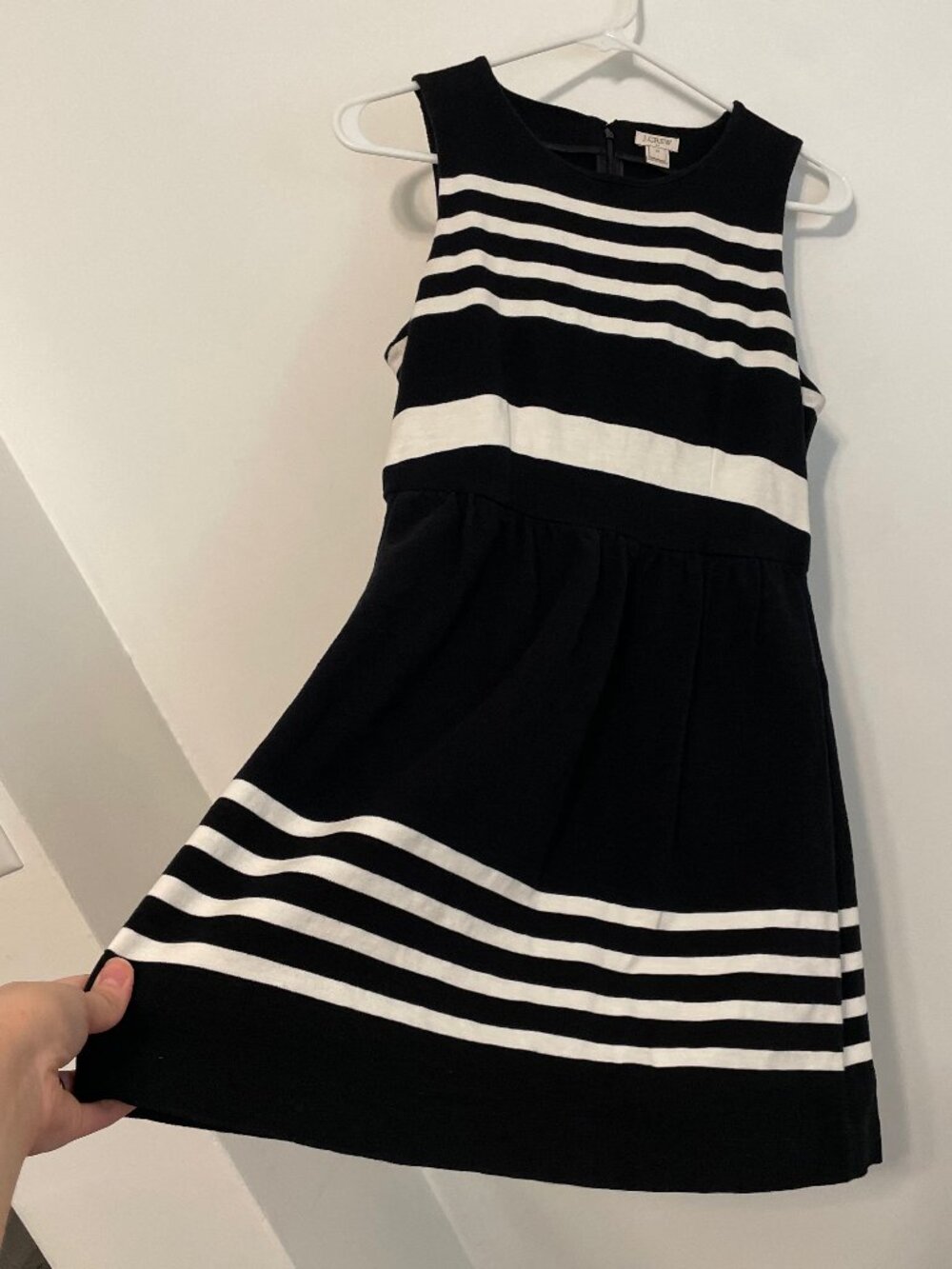 J. CREW Factory Striped Daybreak Dress Black White Sleeveless Mini Fit & Flare - Picture 10 of 16